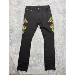 Ed Hardy Mens 32 Black Jeans Dragon Embroidered MEHD8303-1 Tattoo Streetwear
